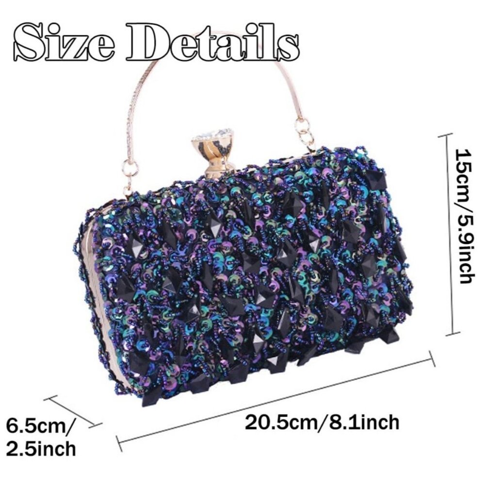 UBORSE Evening Clutch Shoulder Handbag NEW in Box Crystals Beads Sequin Formal - Picture 5 of 15